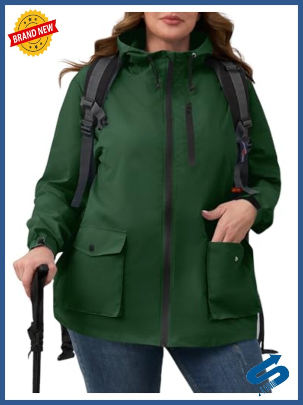 Plus Size Women's Waterproof Rain Jacket Hooded Packable Lightweight Windbreaker